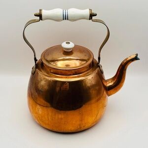 Vintage ODI Copper Kettle with Porcelain Handle 7" Made in Portugal